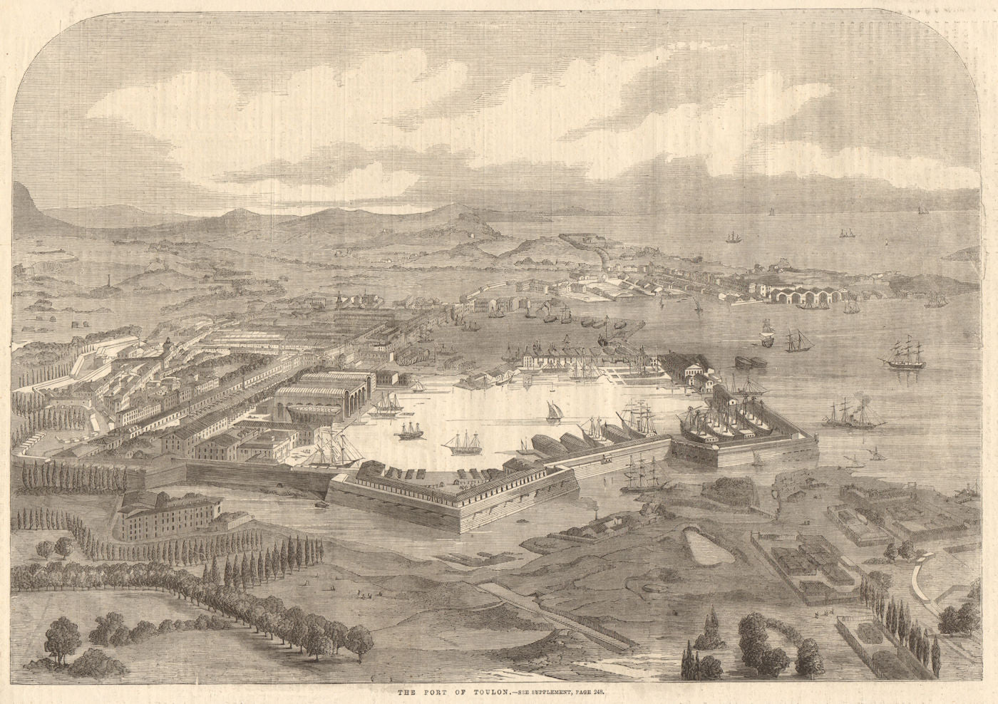 The port of Toulon. Var. Fortifications & harbour 1861 old antique print